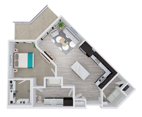 1 bed 1 bath floor plan D at 44 Washington, Kansas City, Missouri